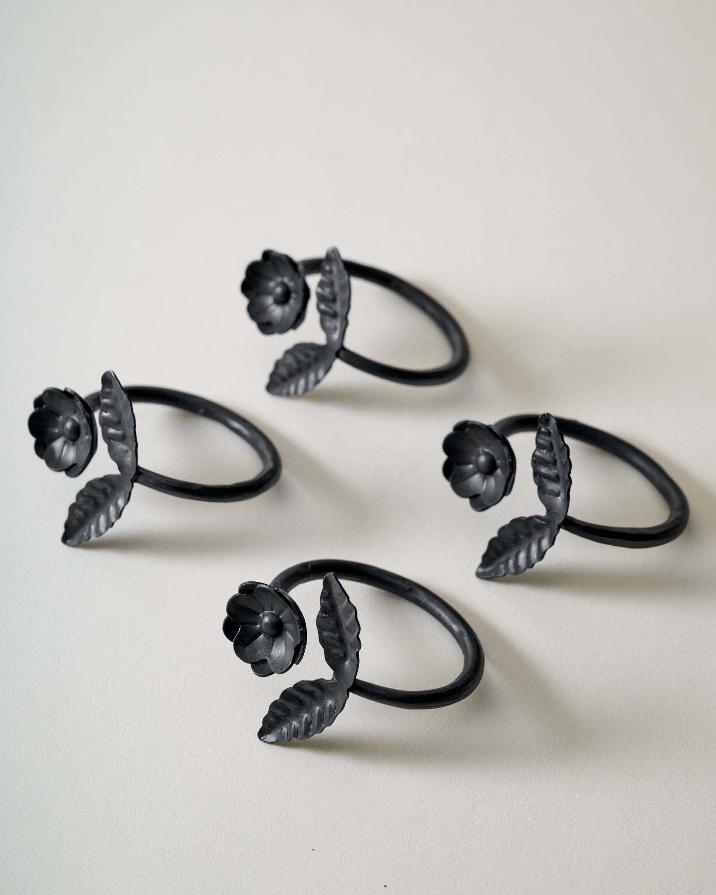 Forged Iron Floral Napkin Ring Set of 4