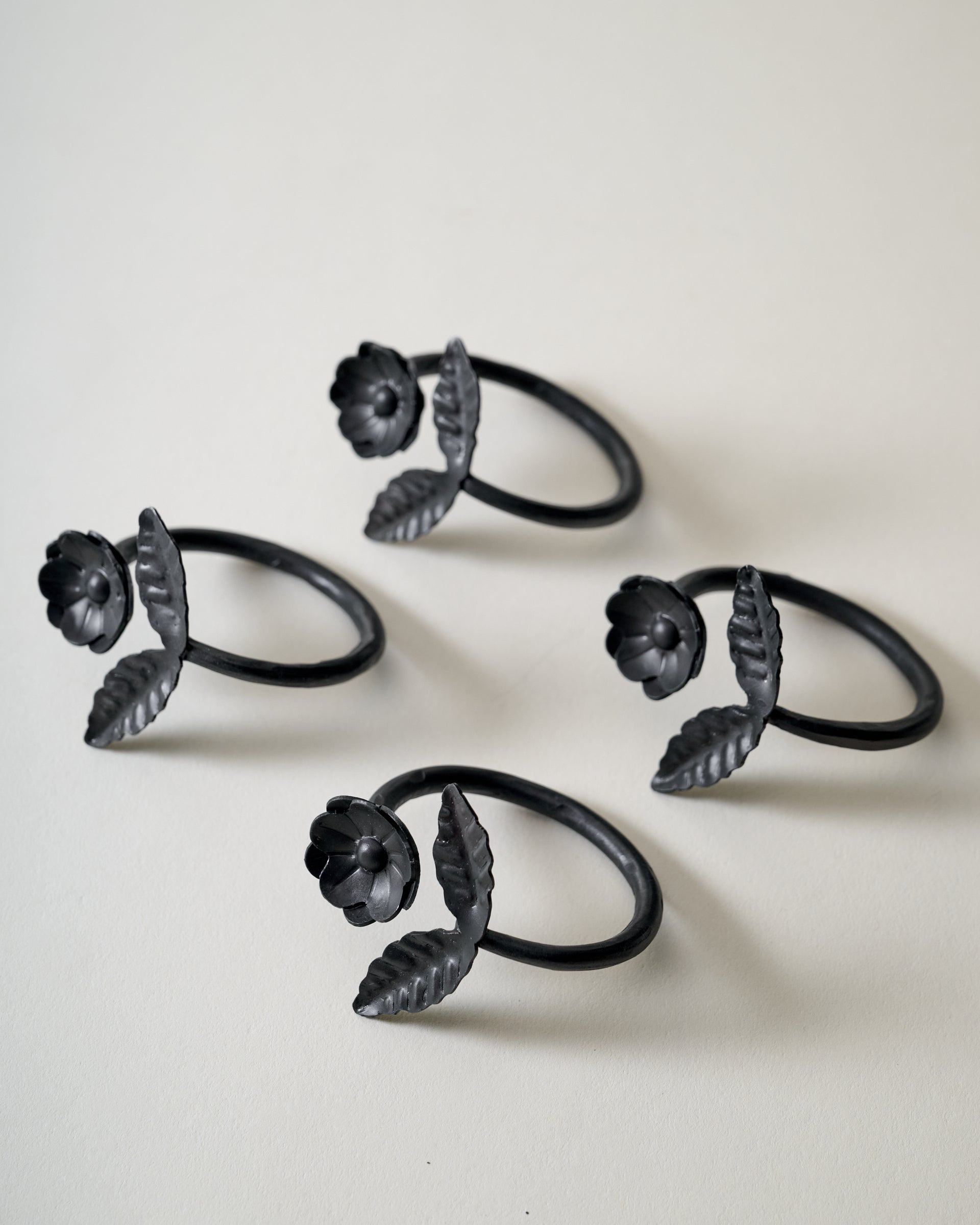Forged Iron Floral Napkin Ring Set of 4