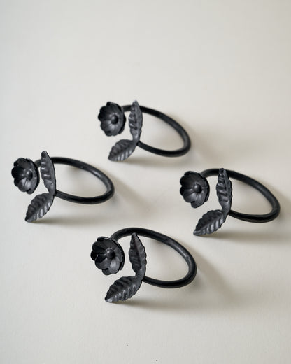 Forged Iron Floral Napkin Ring Set of 4