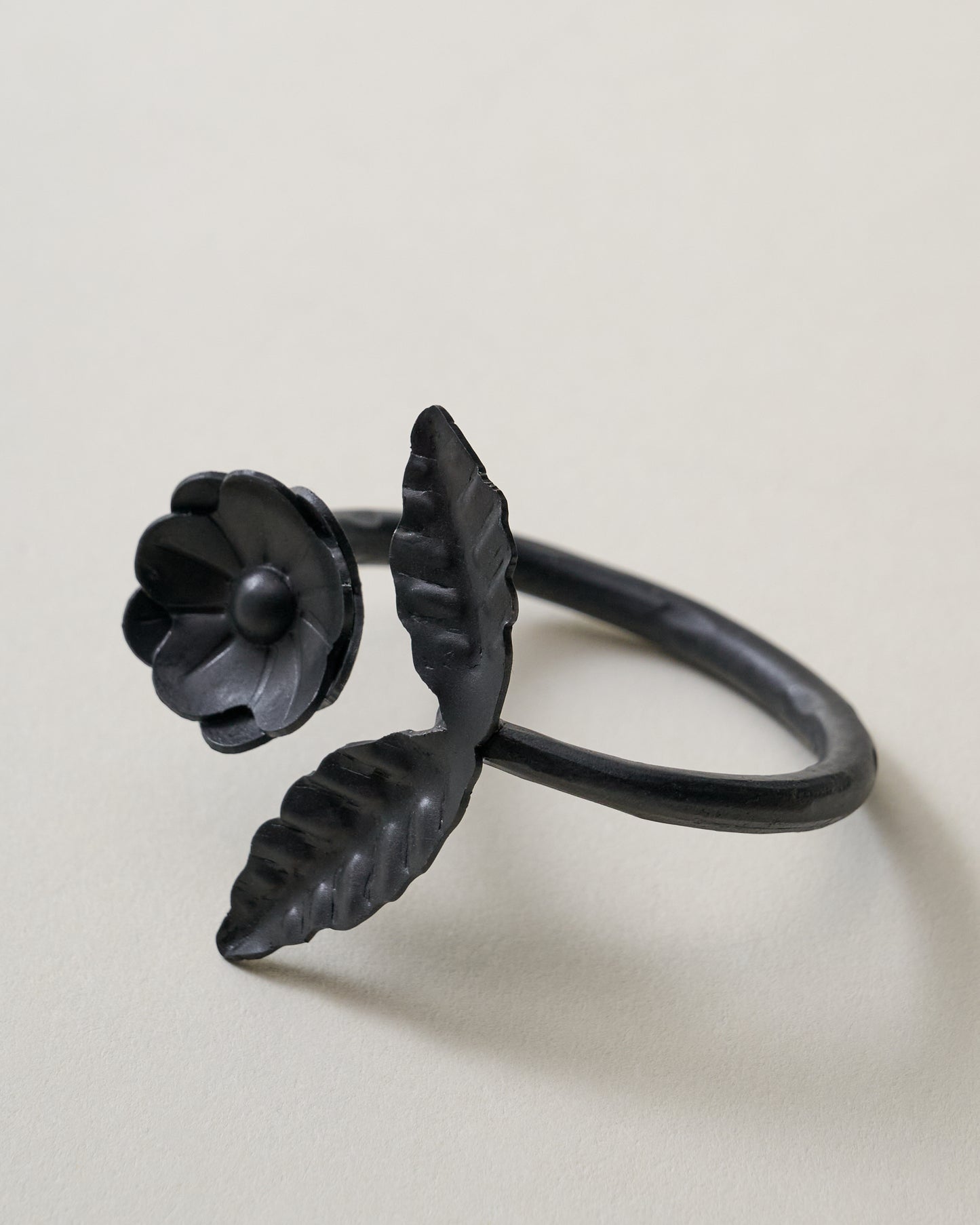 Forged Iron Floral Napkin Ring Set of 4 close up