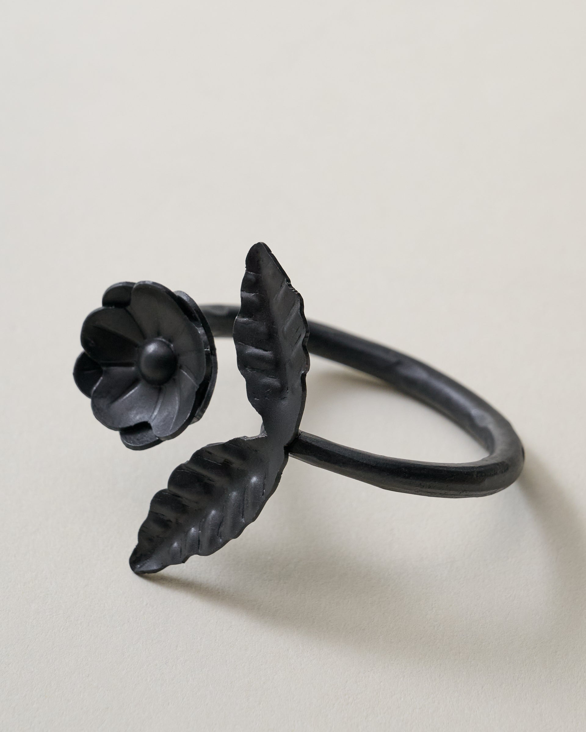 Forged Iron Floral Napkin Ring Set of 4 close up