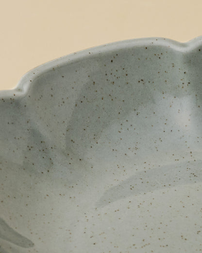 Green Speckle Heirloom Scallop Pasta Bowl close up