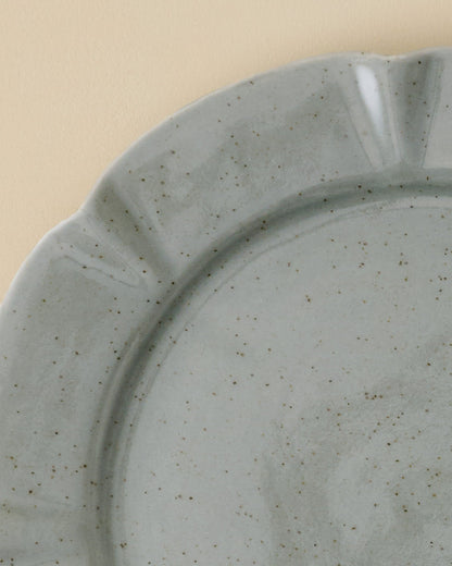 Green Speckle Heirloom Scallop Plate close up