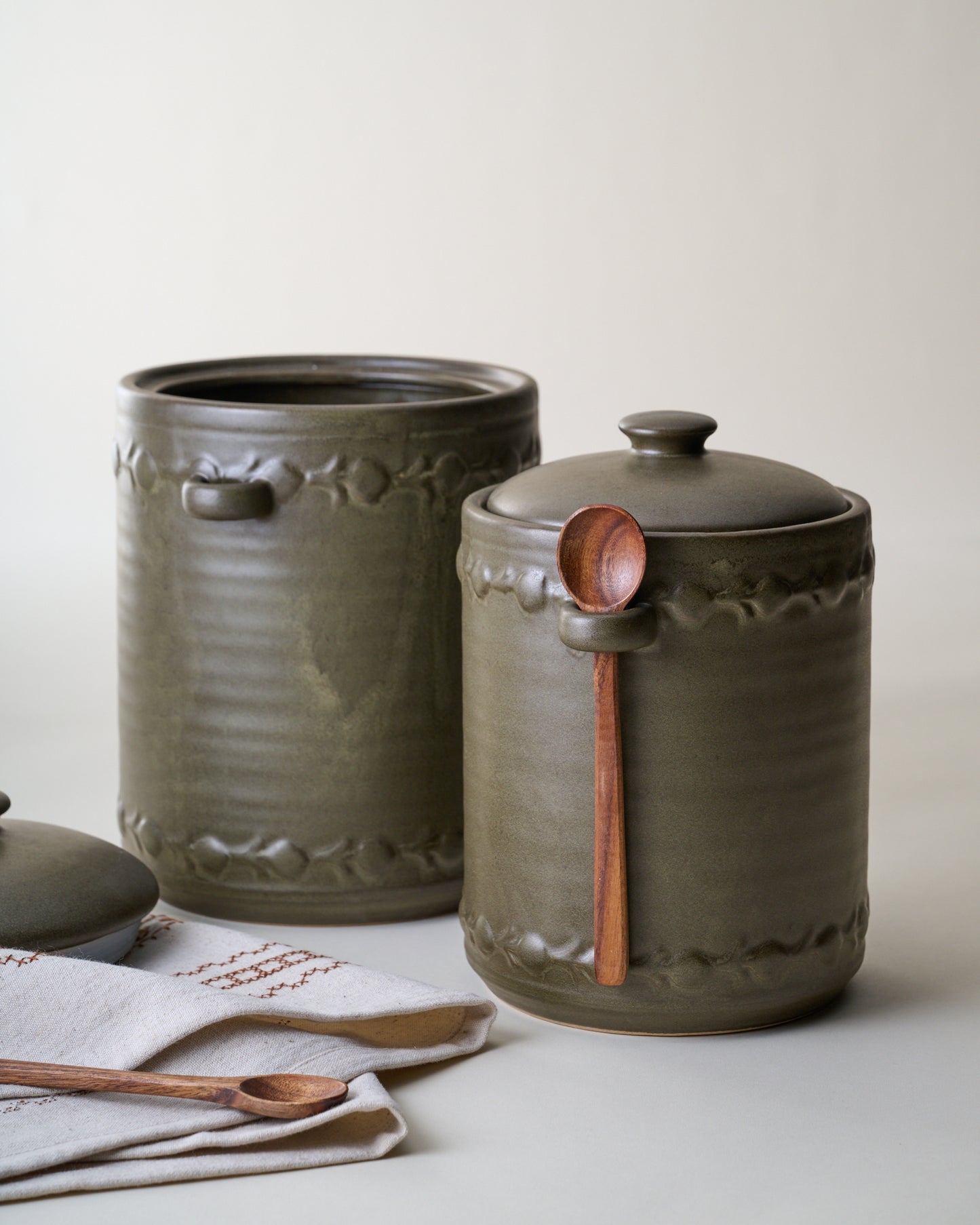 Emilie Dark Olive Canister + Scoop 