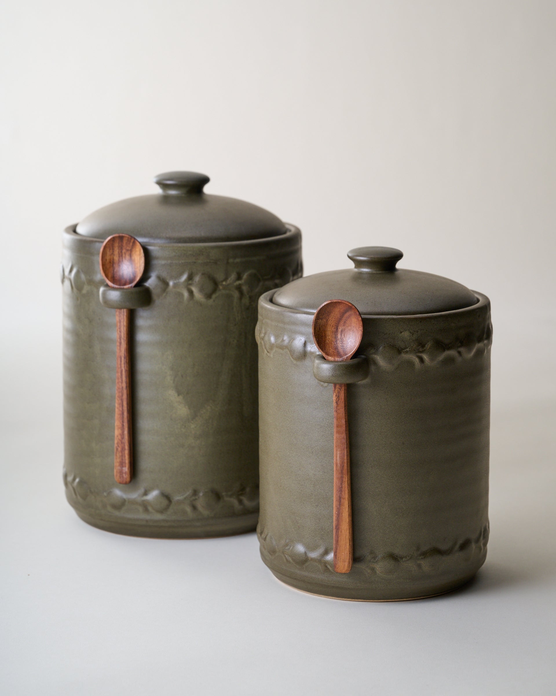 Emilie Dark Olive Canister + Scoop (Small + Large)