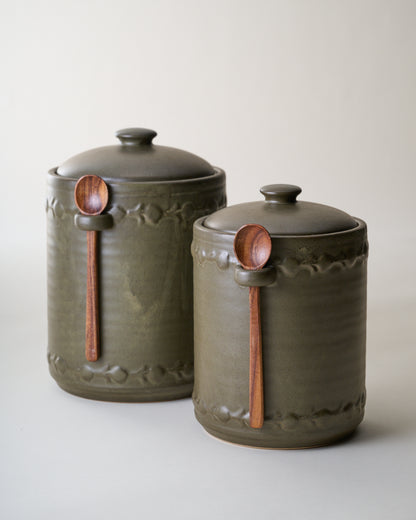 Emilie Dark Olive Canister + Scoop (Small + Large)