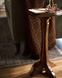 Elena Wood Accent Table next to sofa