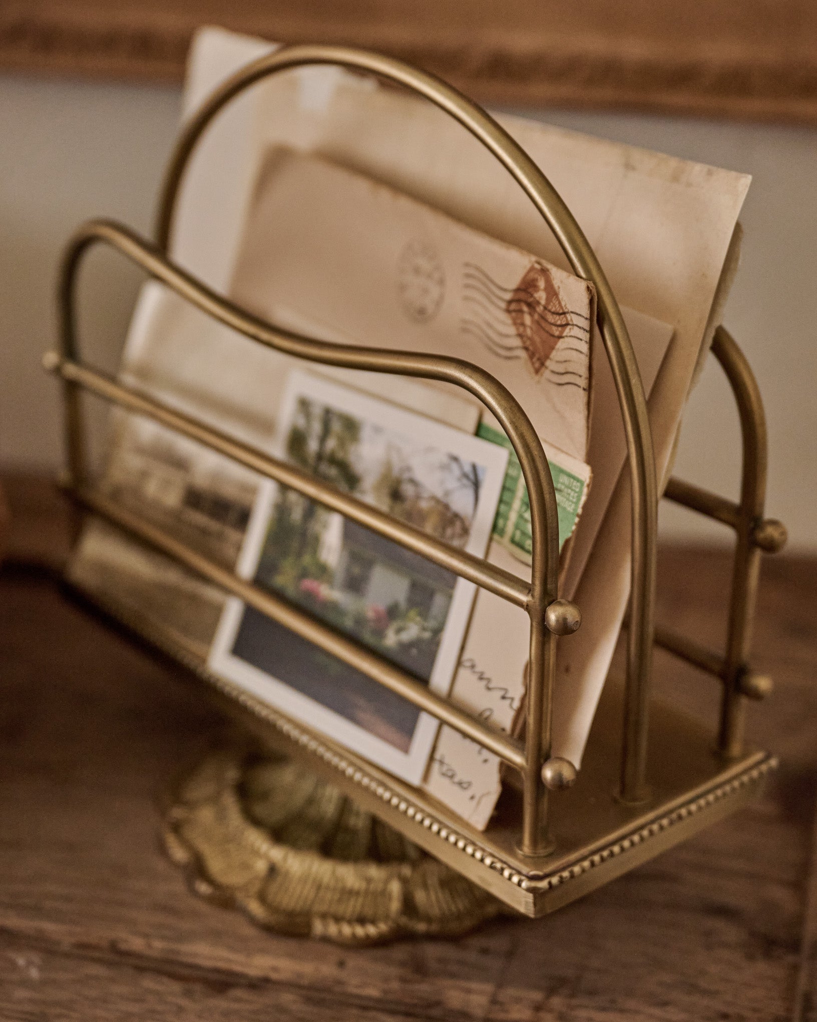 Antique Inspired Brass Mail Holder