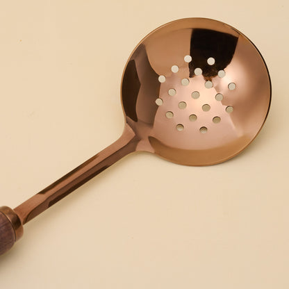 Walnut Handle + Copper Slotted Spoon close up