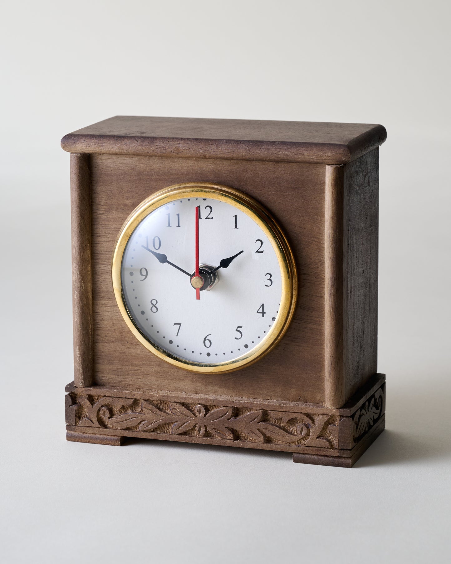 Antiqued Carved Wood Mantel Clock