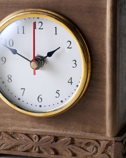 Antiqued Carved Wood Mantel Clock