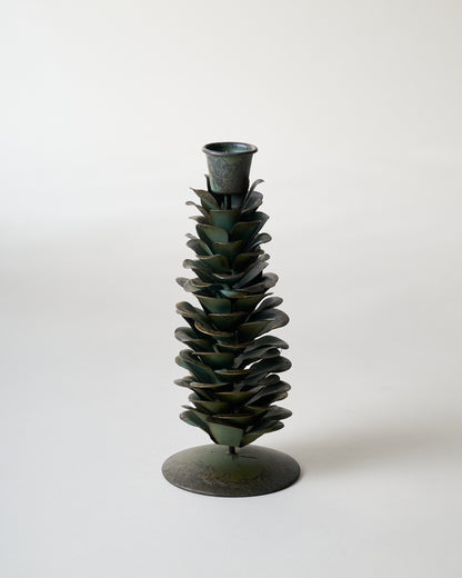 Patina Metal Pinecone Taper Holder