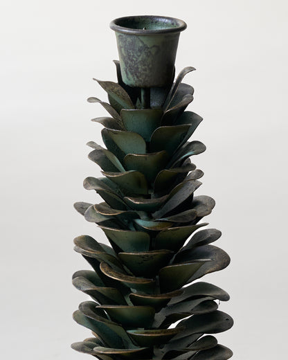 Patina Metal Pinecone Taper Holder