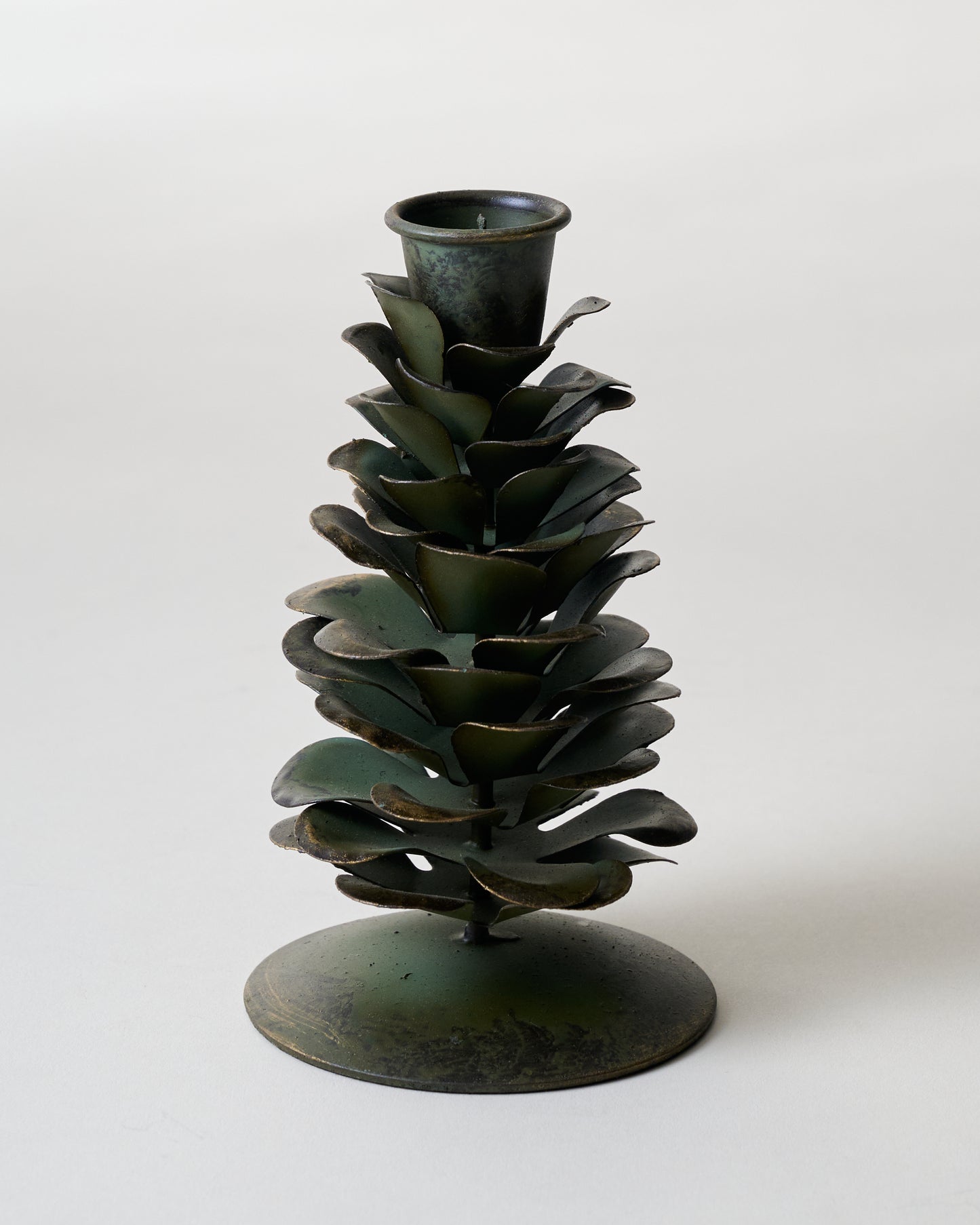 Patina Metal Pinecone Taper Holder