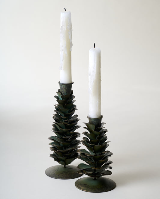 Patina Metal Pinecone Taper Holder