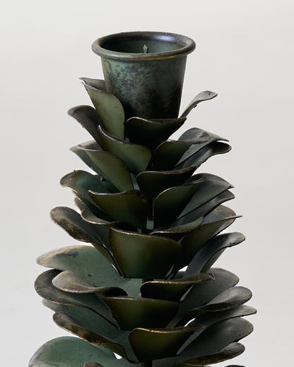 Patina Metal Pinecone Taper Holder