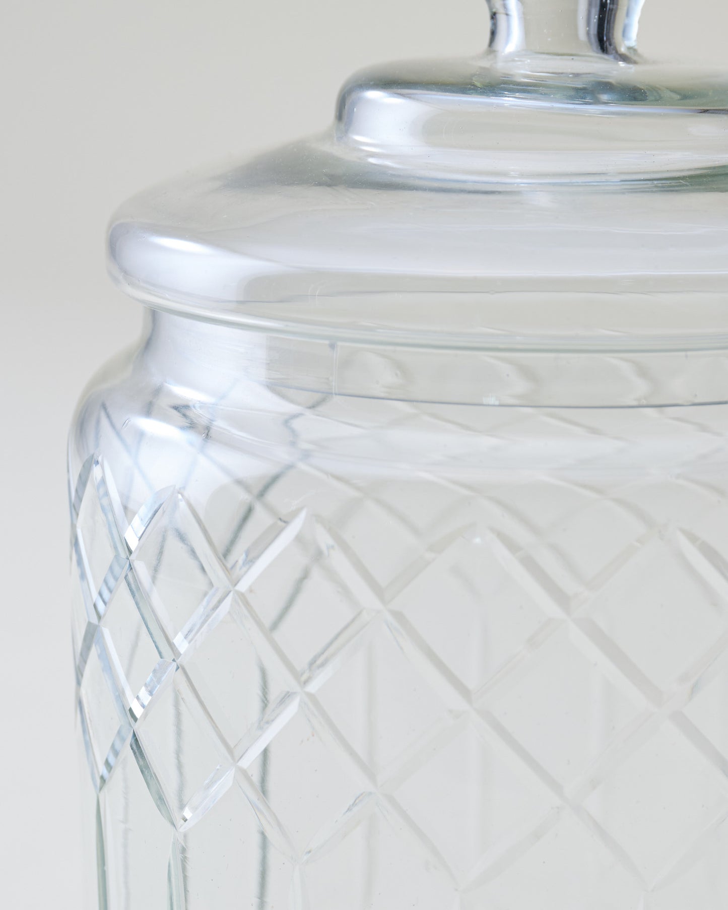 Vintage-Inspired Cut Glass Cookie Jar close up etched design