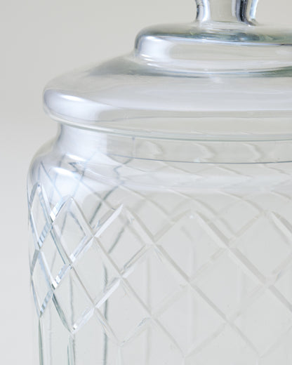 Vintage-Inspired Cut Glass Cookie Jar close up etched design