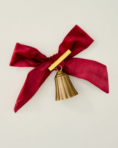 Velvet Bow with Bell Ornaments, Set of 6