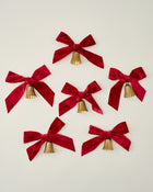 Velvet Bow with Bell Ornaments, Set of 6