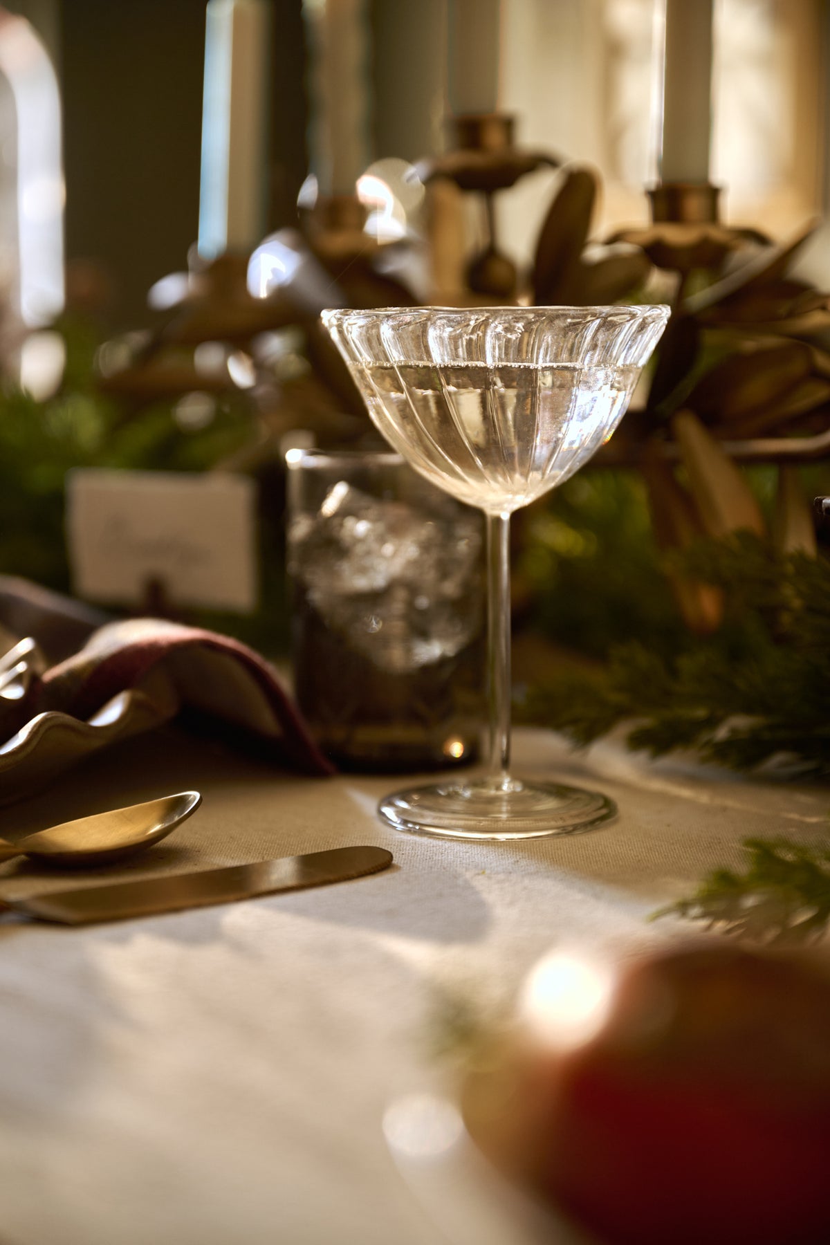Fluted Coupe Glass at a place setting