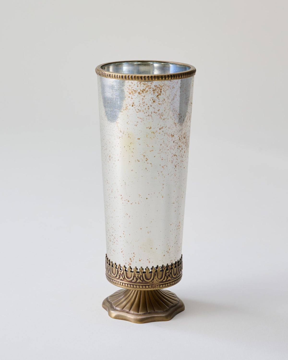 Scalloped Brass and Mercury Glass Vessel