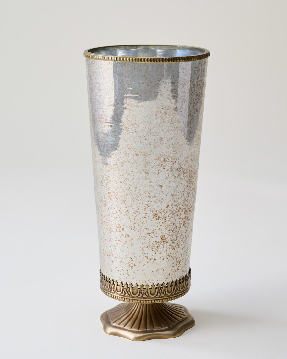 Scalloped Brass and Mercury Glass Vessel