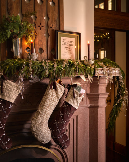 Noella Hand-Beaded Velvet Stocking in a room