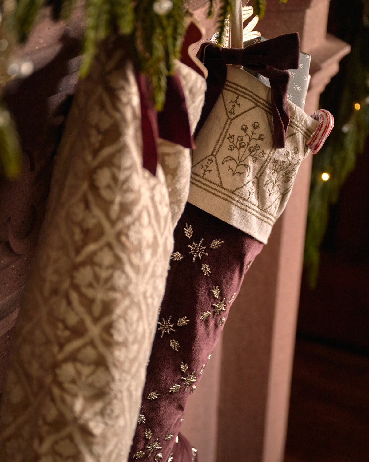 Noella Hand-Beaded Velvet Stocking detail