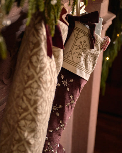 Noella Hand-Beaded Velvet Stocking detail