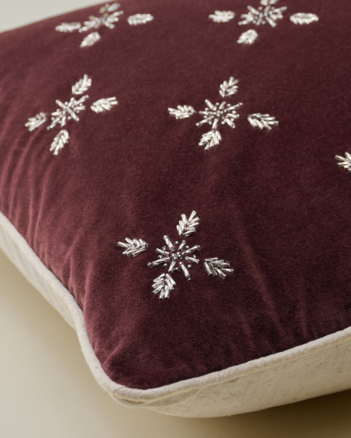 Noella Hand-Beaded Velvet Lumbar Pillow close up