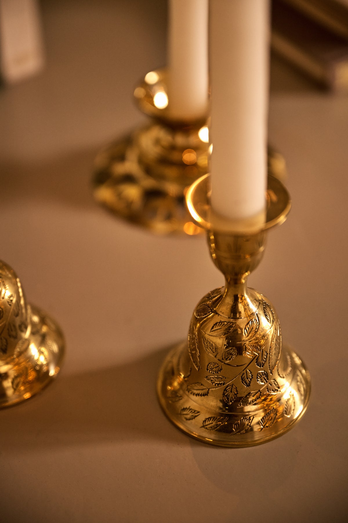 Etched Solid Brass Bell Taper Holder