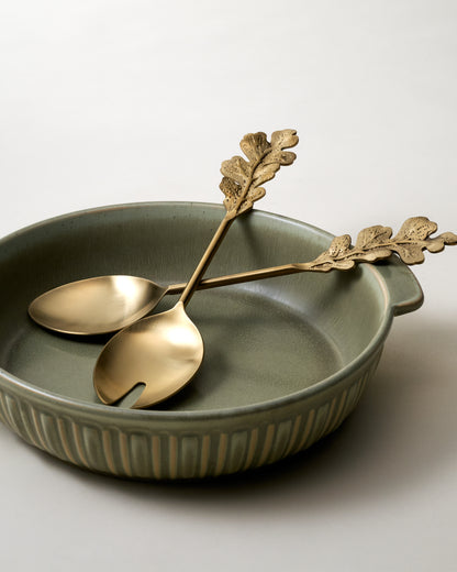 Antique Brass Oak Leaf Handle Serving Set of Two