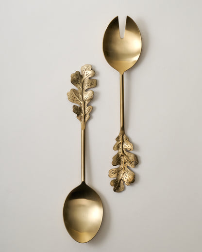 Antique Brass Oak Leaf Handle Serving Set of Two