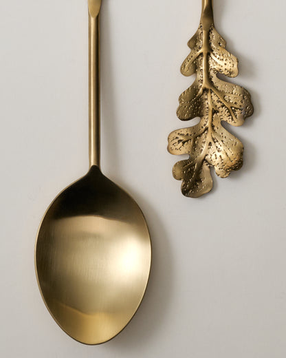 Antique Brass Oak Leaf Handle Serving Set of Two