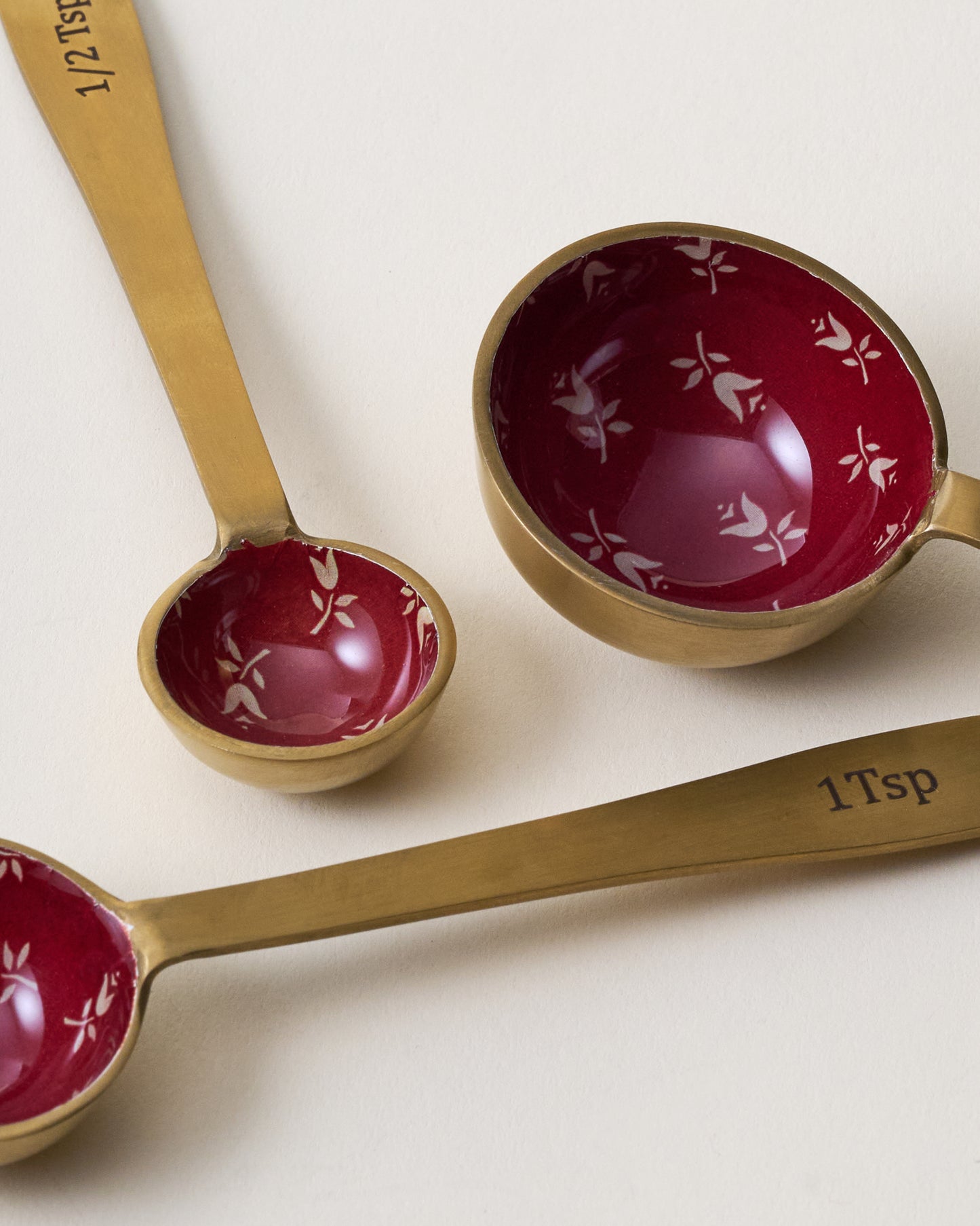 Brass + Enamel Plaid Tulip Measuring Spoons close up