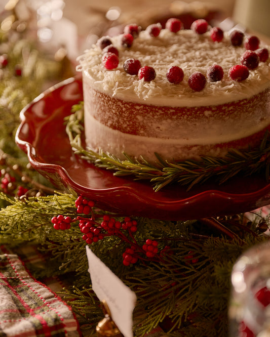 Burgundy Ruffle Cake Stand with Dome