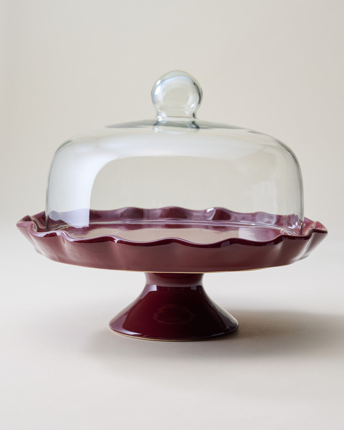 Burgundy Ruffle Cake Stand with Dome