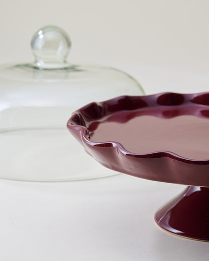 Burgundy Ruffle Cake Stand with Dome
