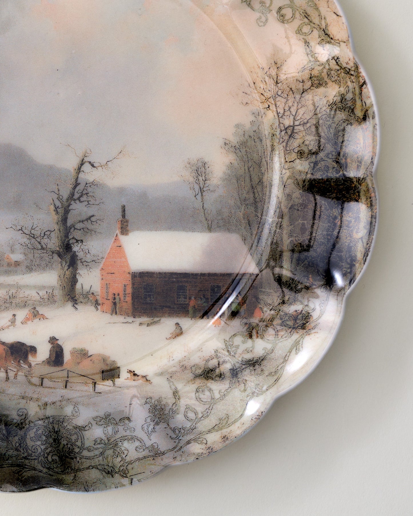Classic Christmas Scene Schoolhouse Dessert Plate