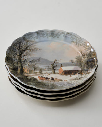 Classic Christmas Scene Schoolhouse Dessert Plate