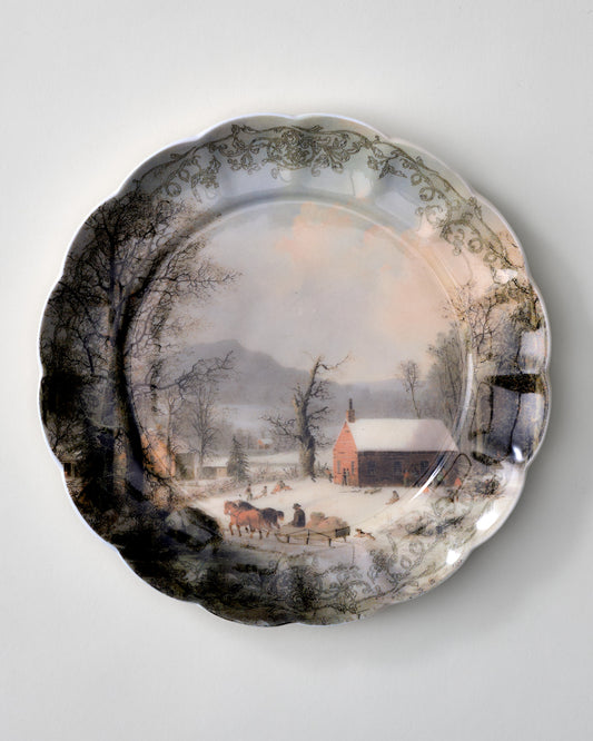 Classic Christmas Scene Schoolhouse Dessert Plate