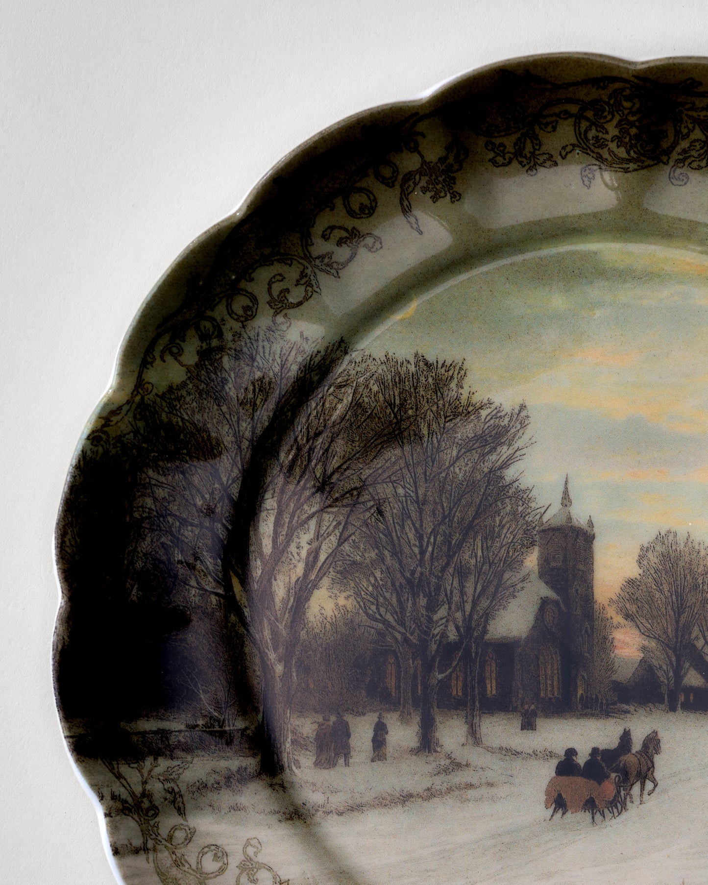 Classic Christmas Scene Horse and Carriage Dessert Plate