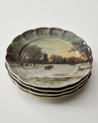 Classic Christmas Scene Horse and Carriage Dessert Plate