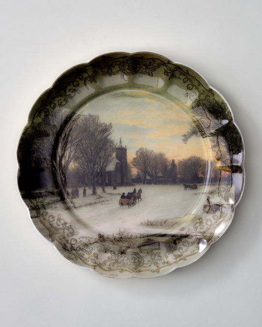 Classic Christmas Scene Horse and Carriage Dessert Plate