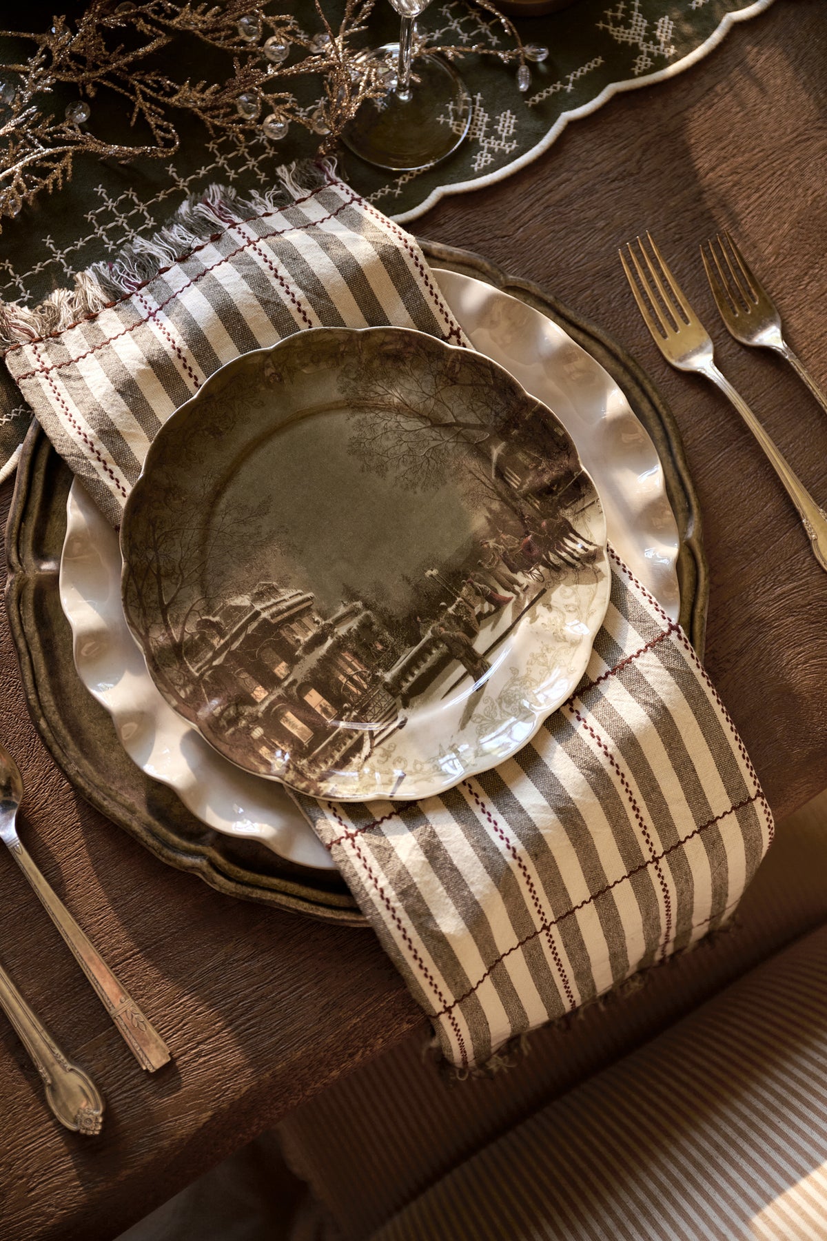 Classic Christmas Scene Winter City Dessert Plate