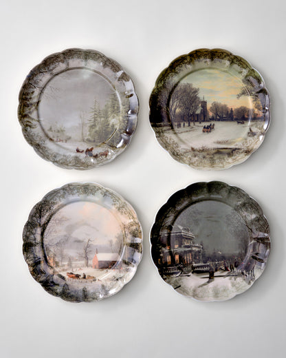 Classic Christmas Scene Horse and Carriage Dessert Plate