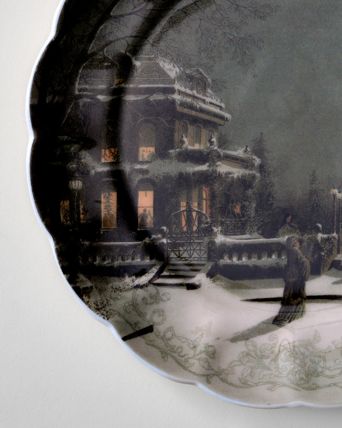 Classic Christmas Scene Winter City Dessert Plate
