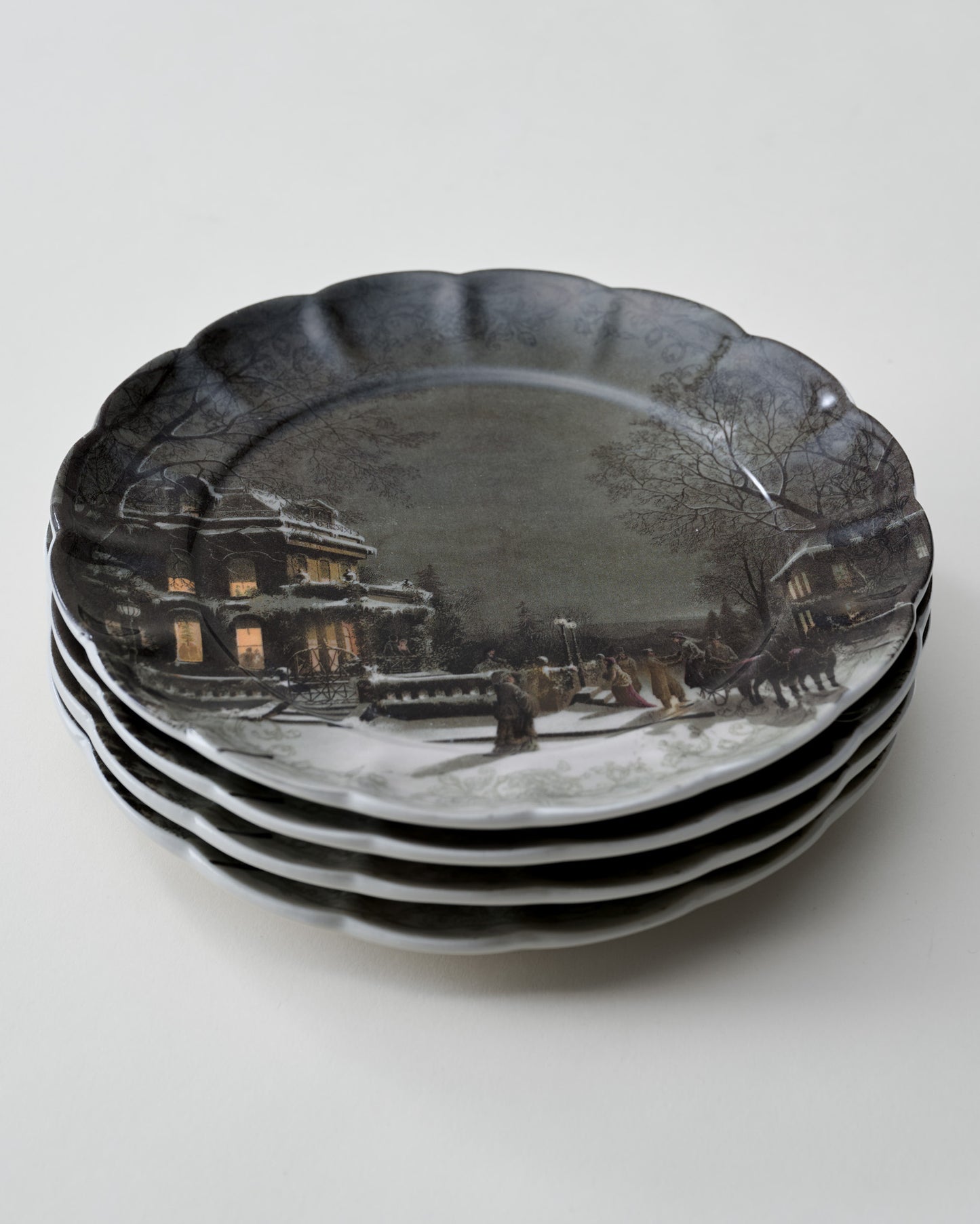 Classic Christmas Scene Winter City Dessert Plate