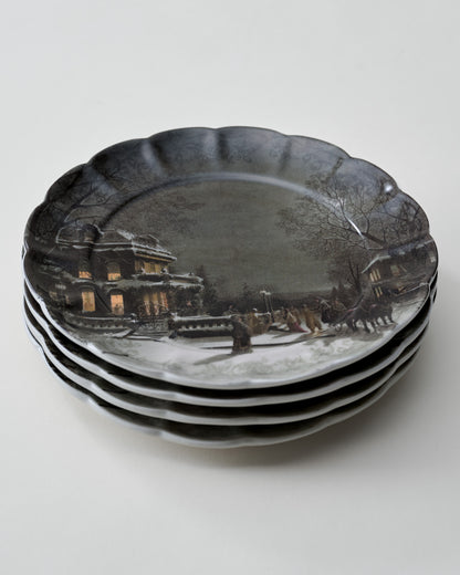 Classic Christmas Scene Winter City Dessert Plate